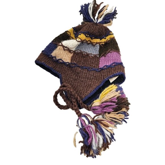 Lakhays Collection Hand Knit Wool Beanie Earflap Fleece Lined Nepalese OS NWT - Picture 1 of 8